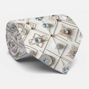 Abstract Mid Century Modern Witte Diamanten Stropdas