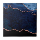 Abstract Midnight Blue Agate Glitter Patroon Tegeltje<br><div class="desc">Prachtige diepe tinten van middernacht blauw rots abstract patroon met hoogtepunten van roos goudglitter.</div>