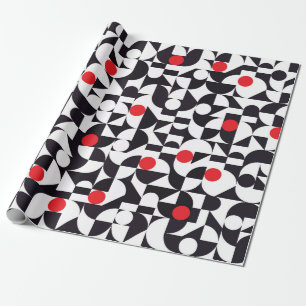Abstract minimaal geometrisch zwart wit en rood ve cadeaupapier