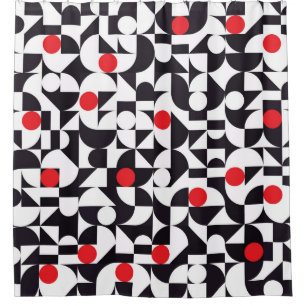 Abstract minimaal geometrisch zwart wit en rood ve douchegordijn