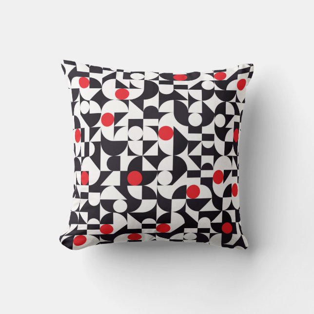 Abstract minimaal geometrisch zwart wit en rood ve kussen (Voorkant)