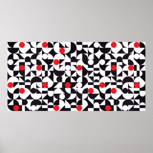 Abstract minimaal geometrisch zwart wit en rood ve poster