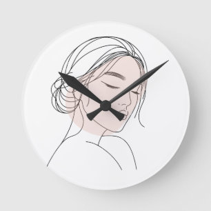 Abstract Minimaal Vrouw Single Line Art Ronde Klok