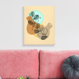 ABSTRACT MINIMALISTISCH BOHEMISCH MET ZWARTE LEAF CANVAS AFDRUK