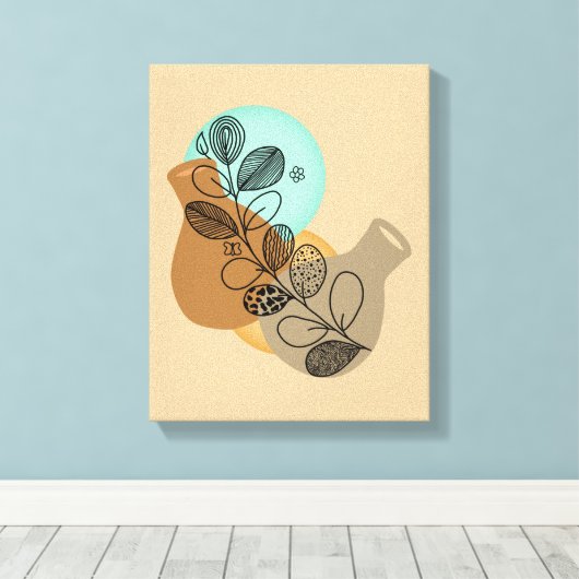 ABSTRACT MINIMALISTISCH BOHEMISCH MET ZWARTE LEAF CANVAS AFDRUK (Insitu (Houten vloer))