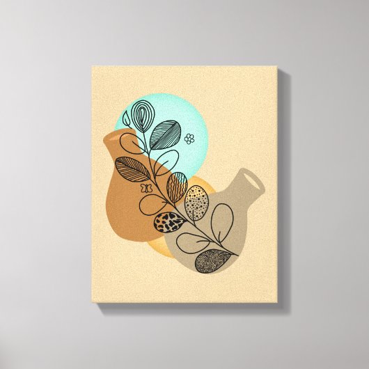 ABSTRACT MINIMALISTISCH BOHEMISCH MET ZWARTE LEAF CANVAS AFDRUK (Voorkant)