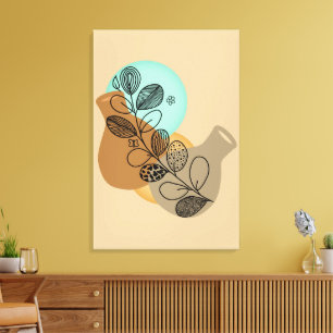 ABSTRACT MINIMALISTISCH BOHEMISCH MET ZWARTE LEAF CANVAS AFDRUK