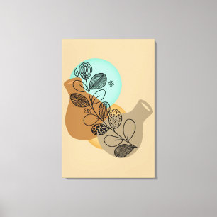 ABSTRACT MINIMALISTISCH BOHEMISCH MET ZWARTE LEAF CANVAS AFDRUK