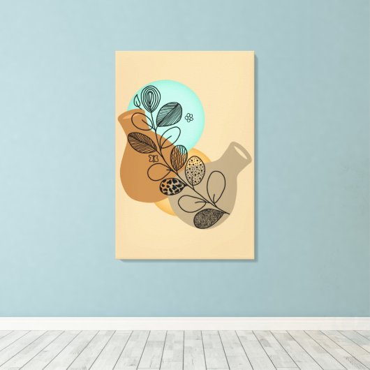 ABSTRACT MINIMALISTISCH BOHEMISCH MET ZWARTE LEAF CANVAS AFDRUK (Insitu (Houten vloer))