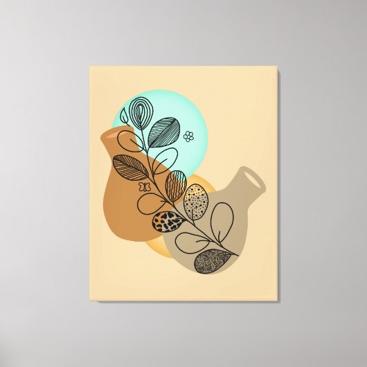 ABSTRACT MINIMALISTISCH BOHEMISCH MET ZWARTE LEAF CANVAS AFDRUK (Voorkant)