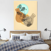 ABSTRACT MINIMALISTISCH BOHEMISCH MET ZWARTE LEAF CANVAS AFDRUK (Insitu (Slaapkamer))