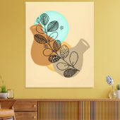 ABSTRACT MINIMALISTISCH BOHEMISCH MET ZWARTE LEAF CANVAS AFDRUK (Insitu (Woonkamer))