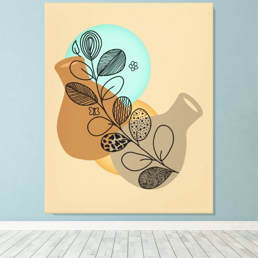 ABSTRACT MINIMALISTISCH BOHEMISCH MET ZWARTE LEAF CANVAS AFDRUK (Insitu (Houten vloer))