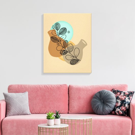 ABSTRACT MINIMALISTISCH BOHEMISCH MET ZWARTE LEAF CANVAS AFDRUK (Insitu (Woonkamer))