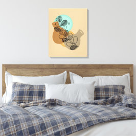 ABSTRACT MINIMALISTISCH BOHEMISCH MET ZWARTE LEAF CANVAS AFDRUK