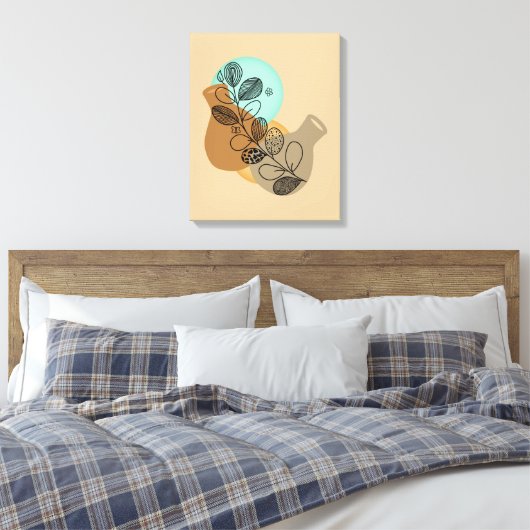 ABSTRACT MINIMALISTISCH BOHEMISCH MET ZWARTE LEAF CANVAS AFDRUK (Insitu (Slaapkamer))