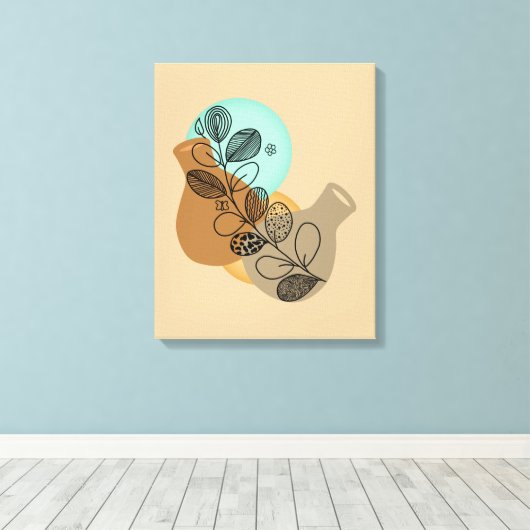 ABSTRACT MINIMALISTISCH BOHEMISCH MET ZWARTE LEAF CANVAS AFDRUK (Insitu (Houten vloer))