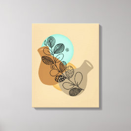 ABSTRACT MINIMALISTISCH BOHEMISCH MET ZWARTE LEAF CANVAS AFDRUK