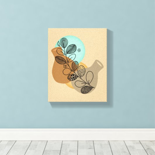 ABSTRACT MINIMALISTISCH BOHEMISCH MET ZWARTE LEAF CANVAS AFDRUK (Insitu (Houten vloer))