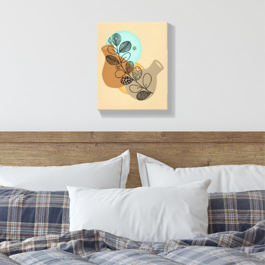 ABSTRACT MINIMALISTISCH BOHEMISCH MET ZWARTE LEAF CANVAS AFDRUK (Insitu (Slaapkamer))