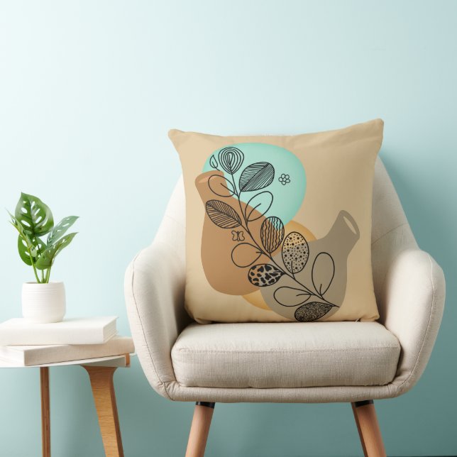 ABSTRACT MINIMALISTISCH BOHEMISCH MET ZWARTE LEAF KUSSEN (Stoel)