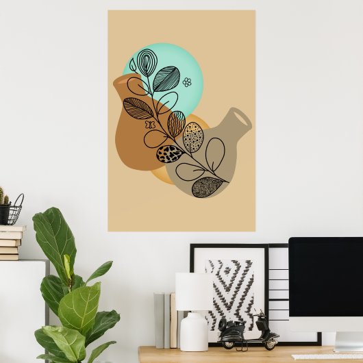 ABSTRACT MINIMALISTISCH BOHEMISCH MET ZWARTE LEAF POSTER (Thuiskantoor)