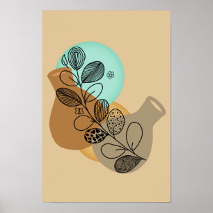 ABSTRACT MINIMALISTISCH BOHEMISCH MET ZWARTE LEAF POSTER