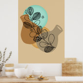 ABSTRACT MINIMALISTISCH BOHEMISCH MET ZWARTE LEAF POSTER (Keuken)