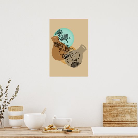 ABSTRACT MINIMALISTISCH BOHEMISCH MET ZWARTE LEAF POSTER (Keuken)