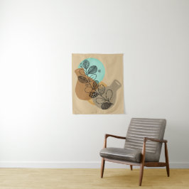 ABSTRACT MINIMALISTISCH BOHEMISCH MET ZWARTE LEAF WANDKLEED