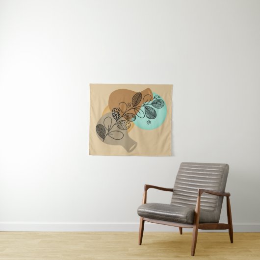 ABSTRACT MINIMALISTISCH BOHEMISCH MET ZWARTE LEAF WANDKLEED (In Situ (horizontaal))