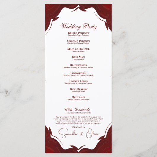 Abstract minimalistisch huwelijksprogramma programmakaart (Achterkant)