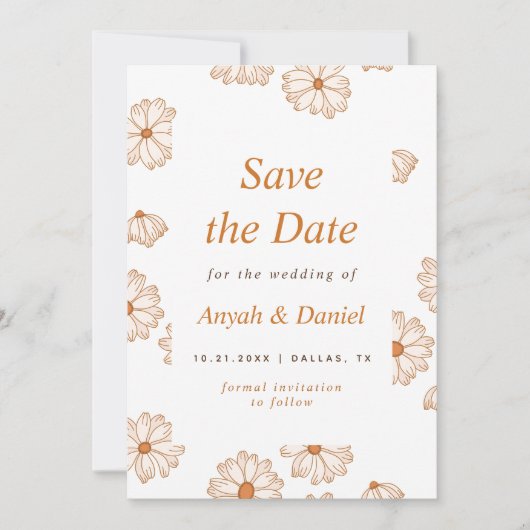 Abstract minimalistisch retro Daisy Pattern Save The Date (Voorkant)