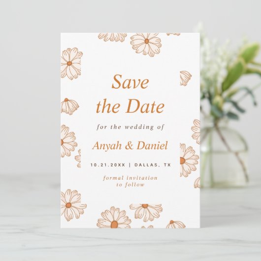 Abstract minimalistisch retro Daisy Pattern Save The Date (Staand voorkant)