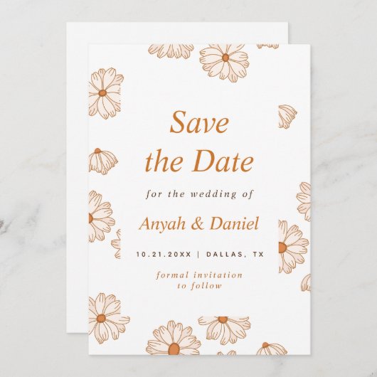 Abstract minimalistisch retro Daisy Pattern Save The Date (Voorkant / Achterkant)