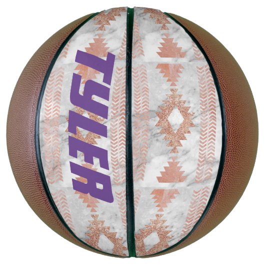 abstract minimalistisch roos goud aztec witte marm basketbal (Verticaal)