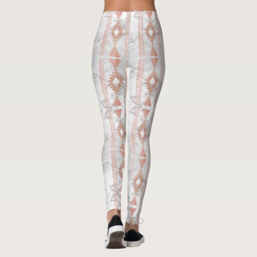 abstract minimalistisch roos goud aztec witte marm leggings (Achterkant)