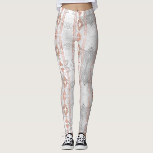 abstract minimalistisch roos goud aztec witte marm leggings (Voorkant)