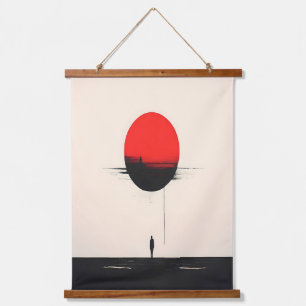 Abstract Minimalistische Rode Zon en Eenzaamheid K Hangend Wandkleed