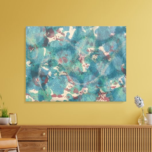 Abstract Mixed Media in Teal Aqua and Rust Canvas Afdruk (Insitu (Woonkamer))