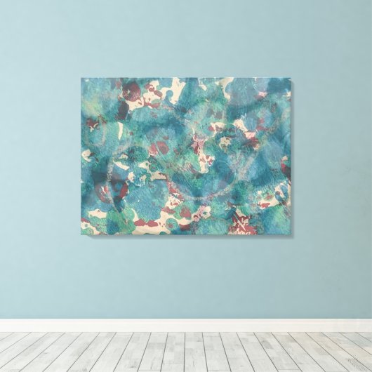 Abstract Mixed Media in Teal Aqua and Rust Canvas Afdruk (Insitu (Houten vloer))