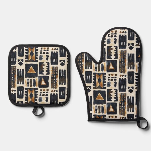 Abstract modderlakenpatroon ovenwant & pannenlap set (Voorkant)