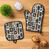 Abstract modderlakenpatroon ovenwant & pannenlap set (Top down)