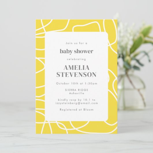 Abstract modern Art Yellow Custom Baby shower Kaart (Staand voorkant)