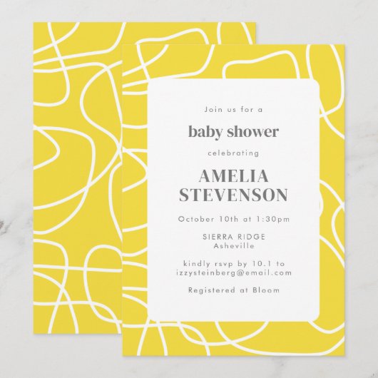 Abstract modern Art Yellow Custom Baby shower Kaart (Voorkant / Achterkant)