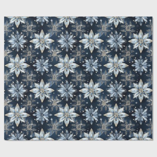 Abstract Modern Blauw Jeweled Poinsettias Cadeaupapier (Vlak)