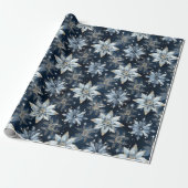 Abstract Modern Blauw Jeweled Poinsettias Cadeaupapier (Uitgerold)
