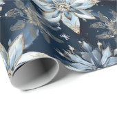 Abstract Modern Blauw Jeweled Poinsettias Cadeaupapier (Rol Hoek)