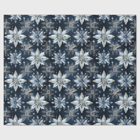 Abstract Modern Blauw Jeweled Poinsettias Cadeaupapier (Zoom)