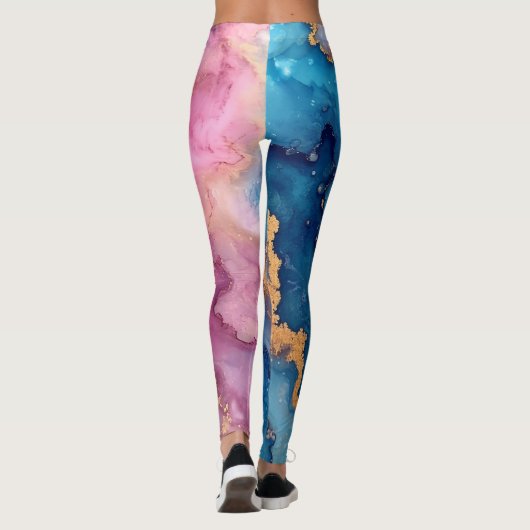Abstract Modern Blauw Paarse Goud Chic Trendy Leggings (Achterkant)